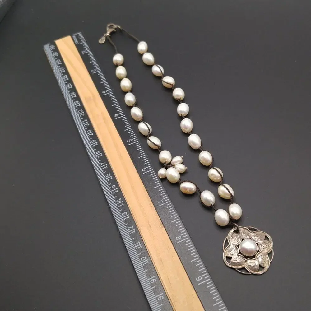 Silpada Pearl Pendant Necklace Sterling Silver Silk Cord Artisan Necklace